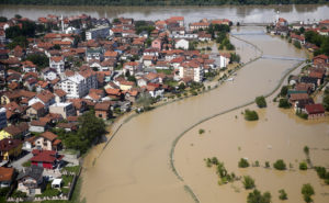 An aerial view of the flooded city of Brcko, May 18, 2014