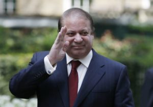 Pakistani Prime Minister, Nawaz Sharif waving to the people.