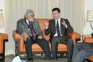 Pakistan's Junaid Zaidi and Bosnia's Nedim Makarevic engaged in serious talk.